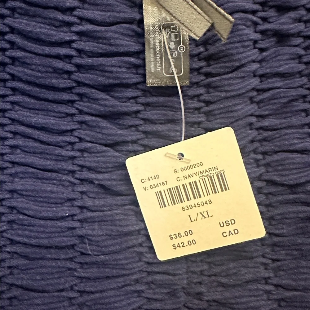 Anthropologie Navy‎ Blue Textured Ruched Fitted Long Sleeve Crop Top Sz L/XL NWT